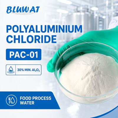 Comprar 30% Min. Al2O3 Polvo blanco PAC-01 Cloruro de polialuminio para el tratamiento de aguas del proceso alimentario fabricación en línea
