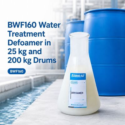 Comprar Antiespumante de silicona no iónico BWF160 para efluentes de aguas residuales con una dosificación de 50-300 ppm en tambores de 25 kg y 200 kg fabricación en línea